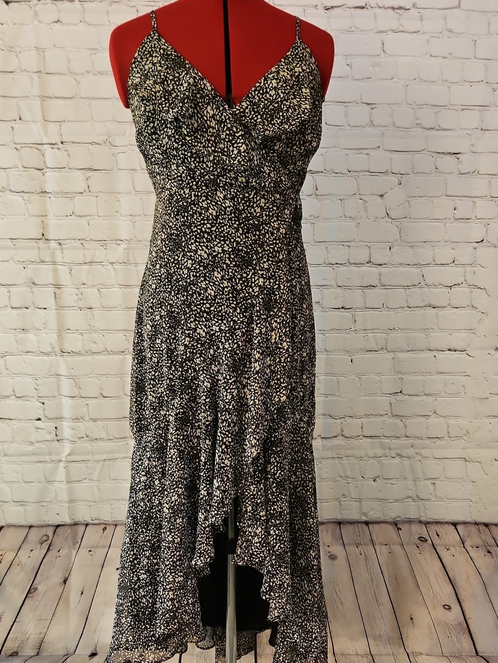 Express Black & White High-Low Spotted Dress